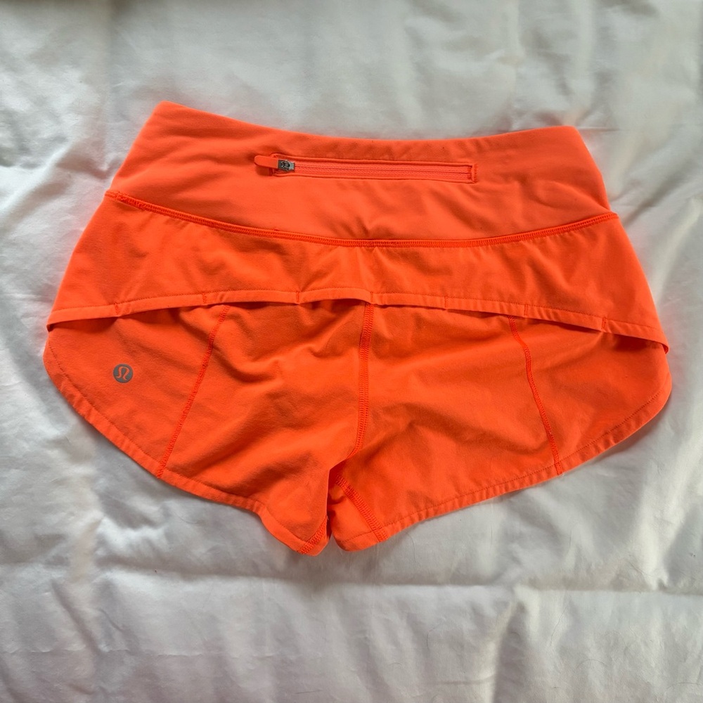 Lululemon Neon Orange Speed Up Shorts - Picture 2 of 4